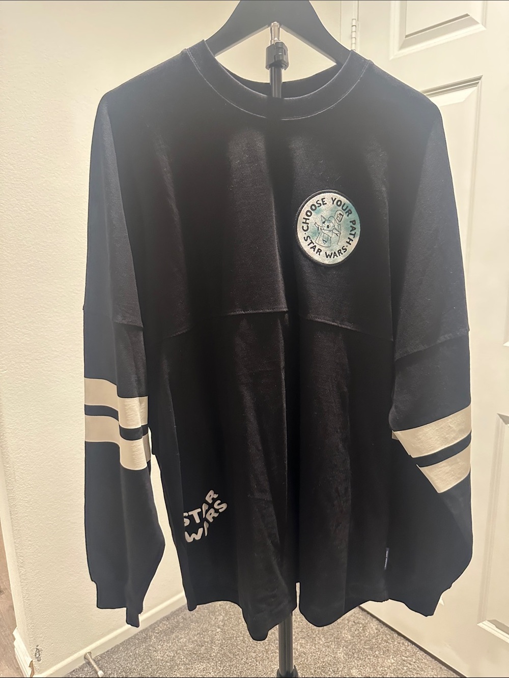 Disney Spirit Jersey Star Wars Black Crewneck Sweatshirt with Cream Stripes